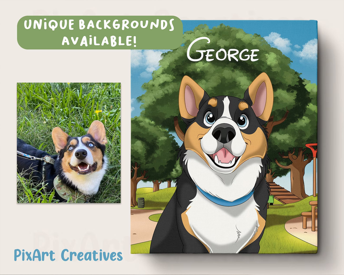 Custom Hand-Drawn Cartoon Pet Portrait