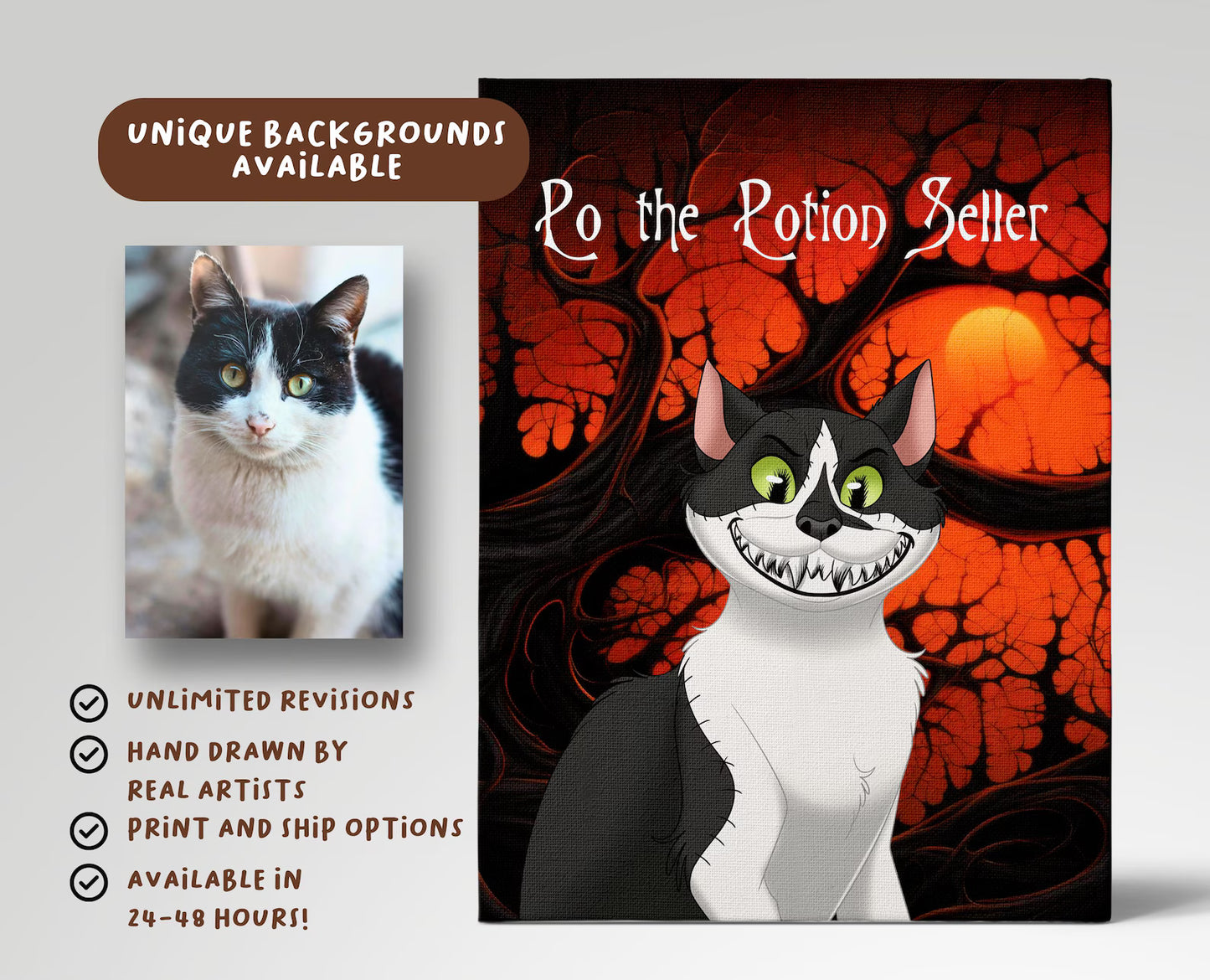 Halloween Custom Hand-Drawn Cartoon Pet Portrait
