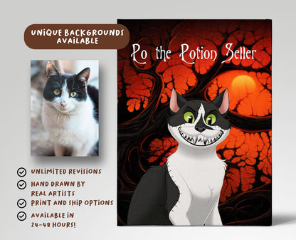 Halloween Custom Hand-Drawn Cartoon Pet Portrait